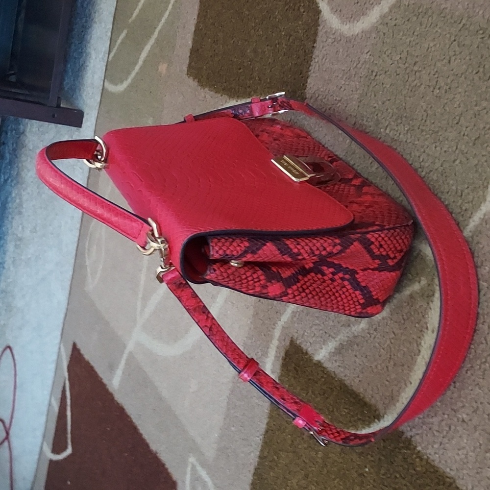 SOLD. MICHAEL KORS "Bridgette" satchel shoulder bag snakeskin embossed leather - Picture 2 of 12